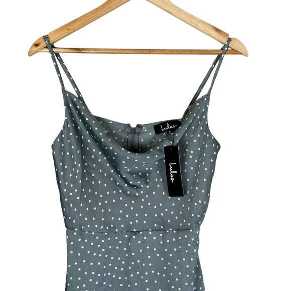 NWT Lulus Mini Dress Womens S Sage Polka Dot Satin Slip Cowl Neck Date Night - Picture 5 of 9